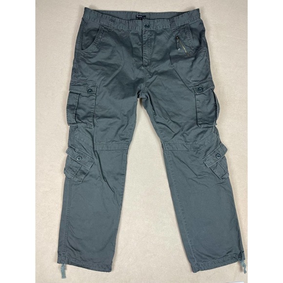 Cafdlcq Mens‎ 44 Cargo Pants Hi Rise Straight Leg Army Green Drawstring Waist - Picture 1 of 13